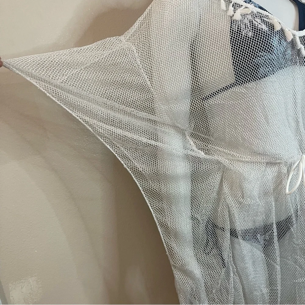 Silver tone summer beachwear V-neck slip dress cover up